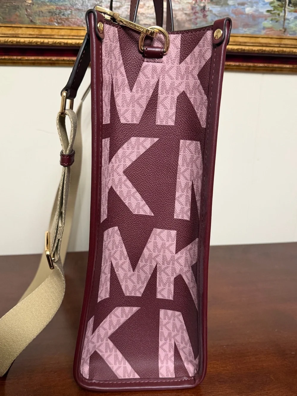 Michael Kors Royal Pink & plum Coated Canvas Leather Maple North South Tote - Picture 4 of 10